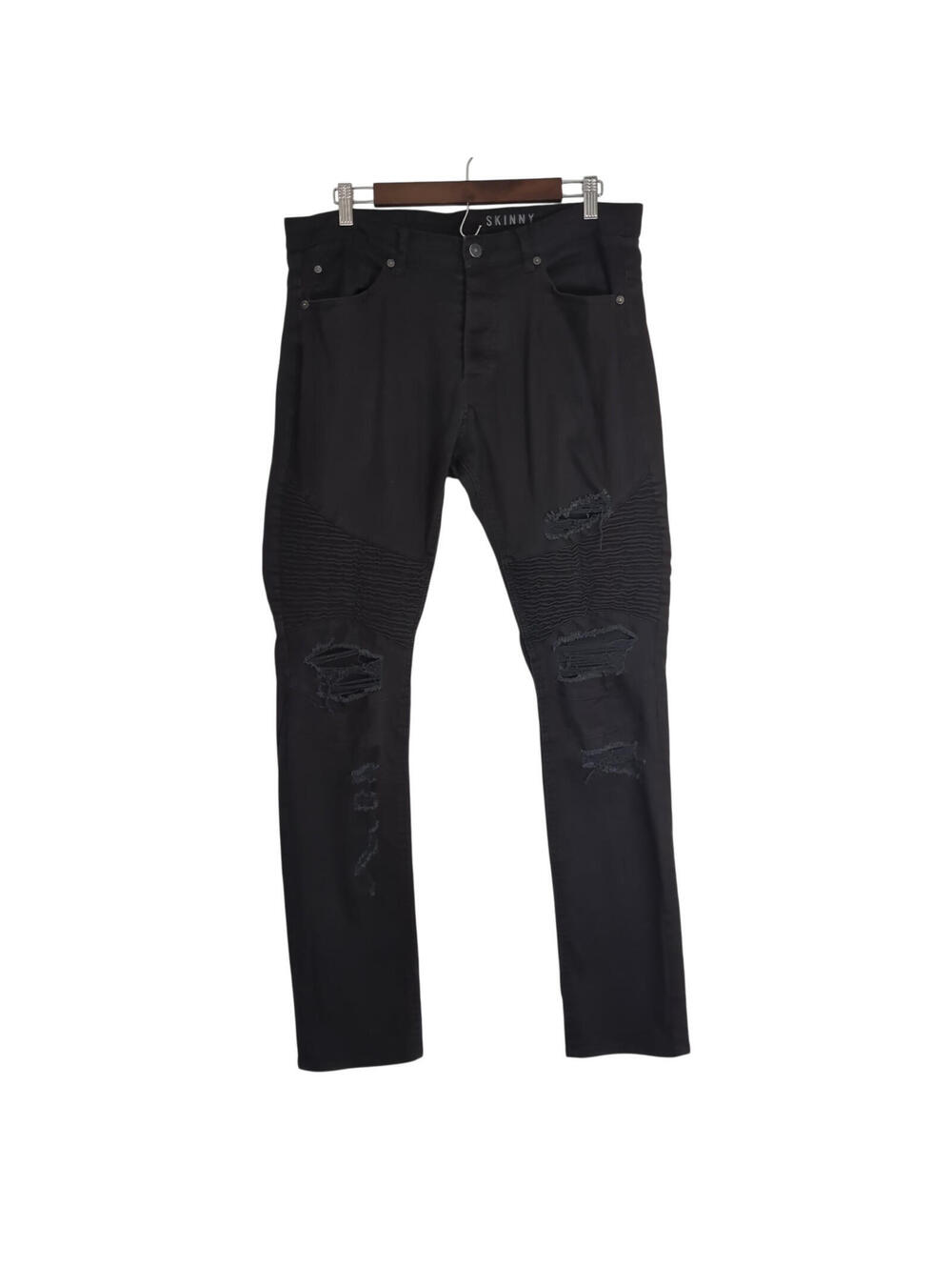 H&M Divided Moto Jeans Feature Ripped Knees and Accordion-Style Pleats 34/30